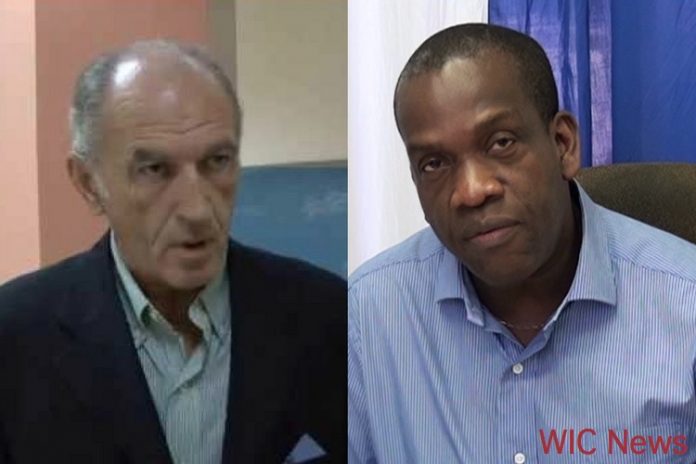 Kieron Pinard-Byrne, left, and Dominica opposition Lennox Linton.