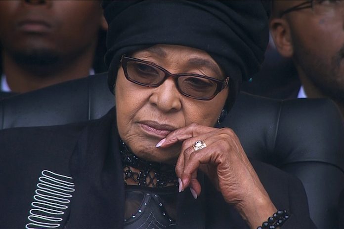 Winnie Mandela is seen during Nelson Mandela's national memorial service in Johannesburg